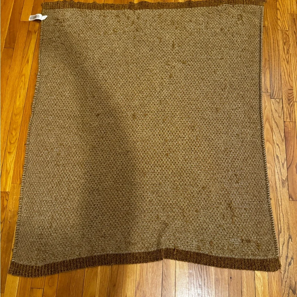 West Elm Chenille Throw Blanket Gold Yellow White 50 In X 60 In Polyester